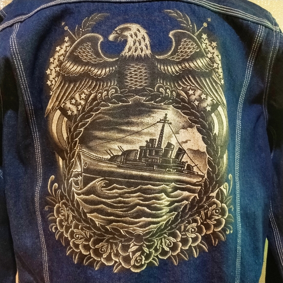 Store Close Mid Of Nov!!Black Market Art Company Eagle Denim Jacket - Picture 2 of 8